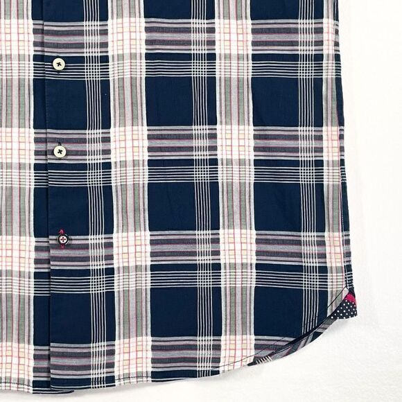 Tommy Bahama Mens Large Red White Blue Plaid Short Sleeve Button Up Shirt - Picture 5 of 7